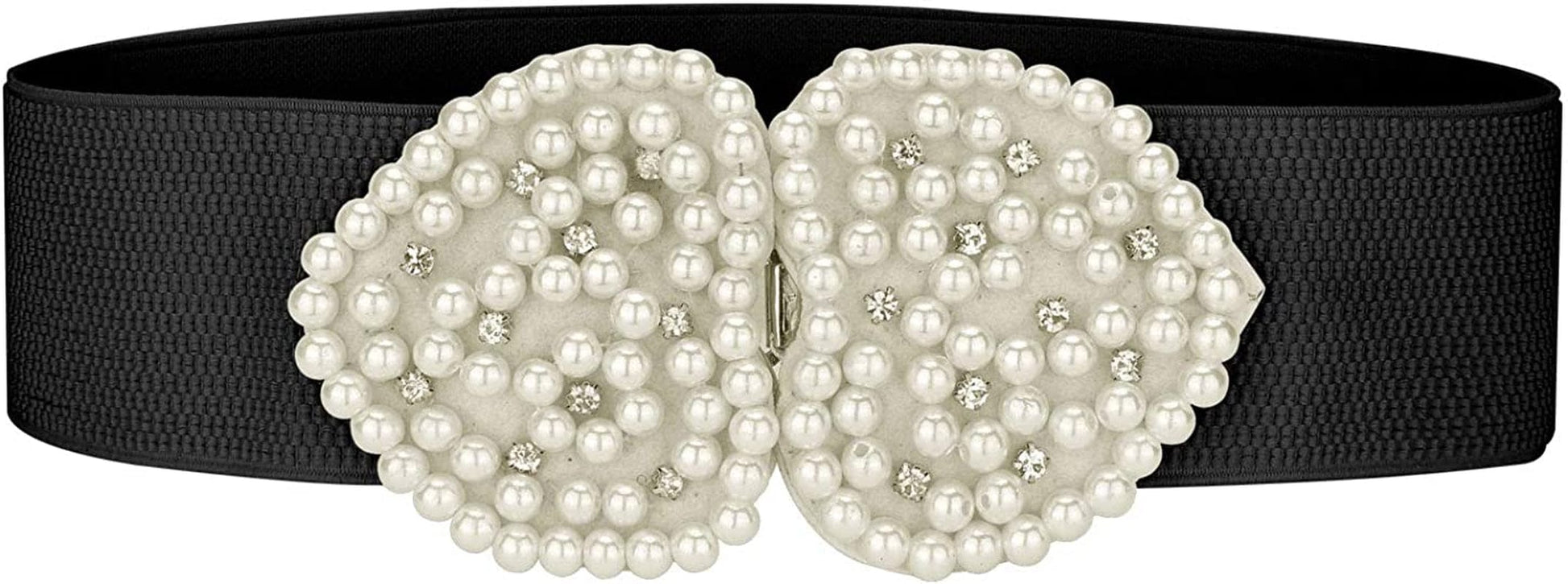 Allegra K Heart Shape Design Faux Pearl Rhinestone Decor Waist Belts for Women Apparel & Accessories > Clothing Accessories > Belts Allegra K Black One Size 