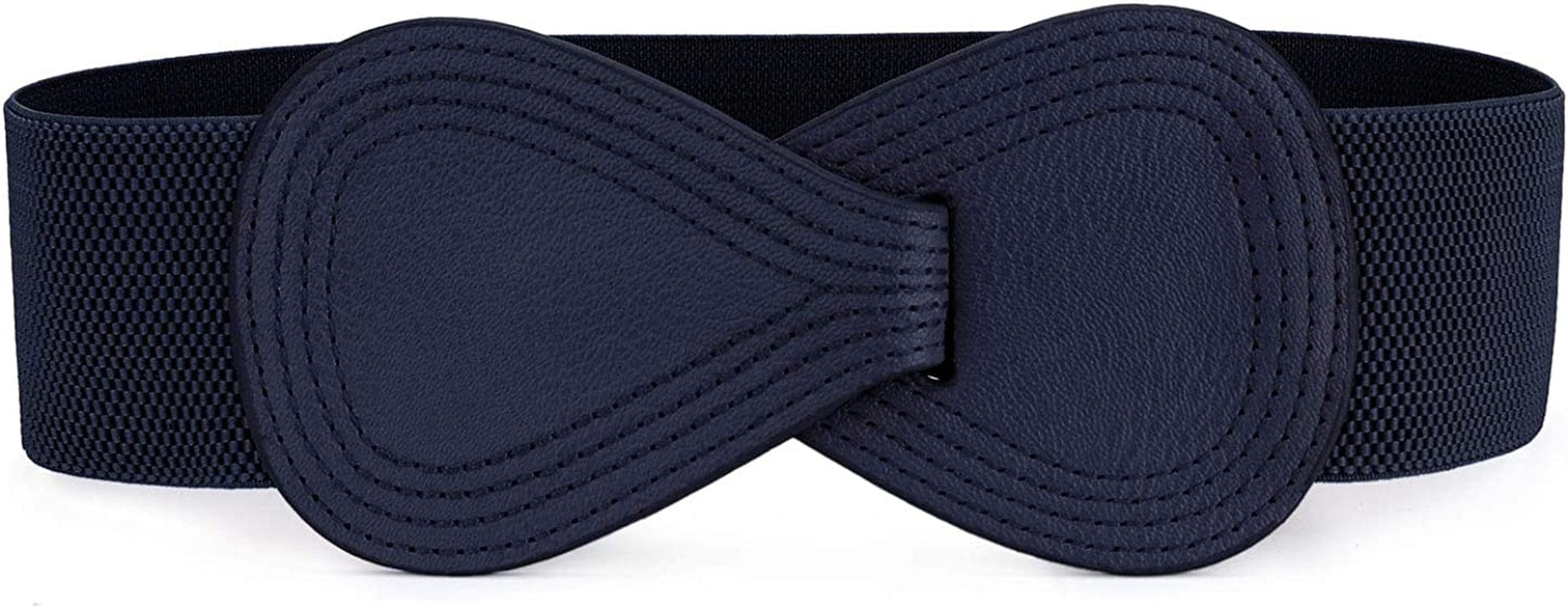 Allegra K Interlock Buckle 8-Shaped Faux Leather Elastic Belt Cinch Waistband for Lady Apparel & Accessories > Clothing Accessories > Belts Allegra K Dark Blue Fit Waist Girth:25"/63.5cm-37"/94cm 