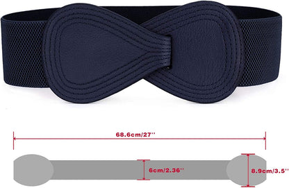 Allegra K Interlock Buckle 8-Shaped Faux Leather Elastic Belt Cinch Waistband for Lady Apparel & Accessories > Clothing Accessories > Belts Allegra K   