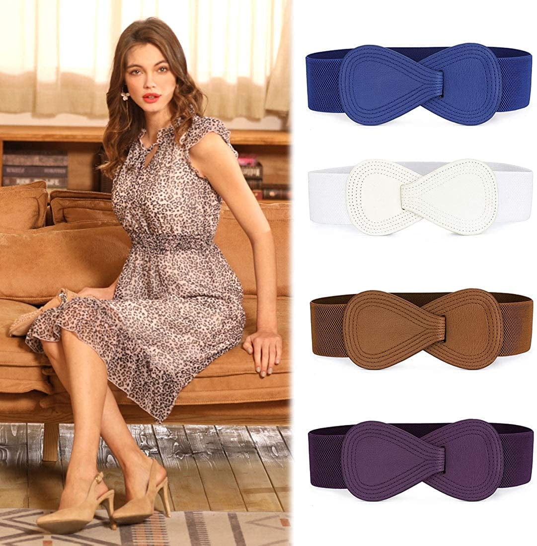 Allegra K Interlock Buckle 8-Shaped Faux Leather Elastic Belt Cinch Waistband for Lady Apparel & Accessories > Clothing Accessories > Belts Allegra K   