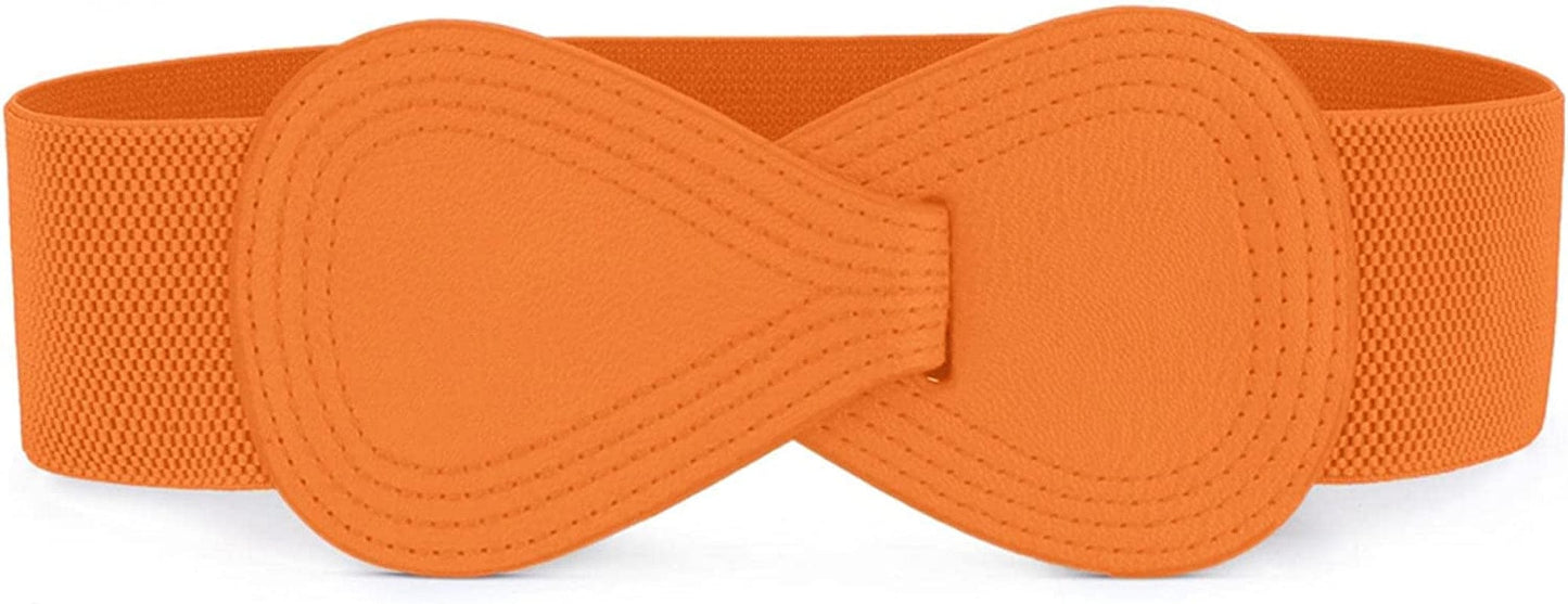 Allegra K Interlock Buckle 8-Shaped Faux Leather Elastic Belt Cinch Waistband for Lady Apparel & Accessories > Clothing Accessories > Belts Allegra K Orange Fit Waist Girth:25"/63.5cm-37"/94cm 