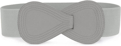 Allegra K Interlock Buckle 8-Shaped Faux Leather Elastic Belt Cinch Waistband for Lady Apparel & Accessories > Clothing Accessories > Belts Allegra K Gray Fit Waist Girth:25"/63.5cm-37"/94cm 