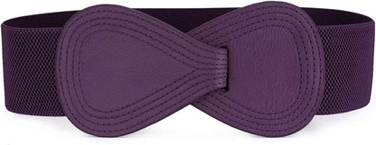 Allegra K Interlock Buckle 8-Shaped Faux Leather Elastic Belt Cinch Waistband for Lady Apparel & Accessories > Clothing Accessories > Belts Allegra K Purple Fit Waist Girth:25"/63.5cm-37"/94cm 
