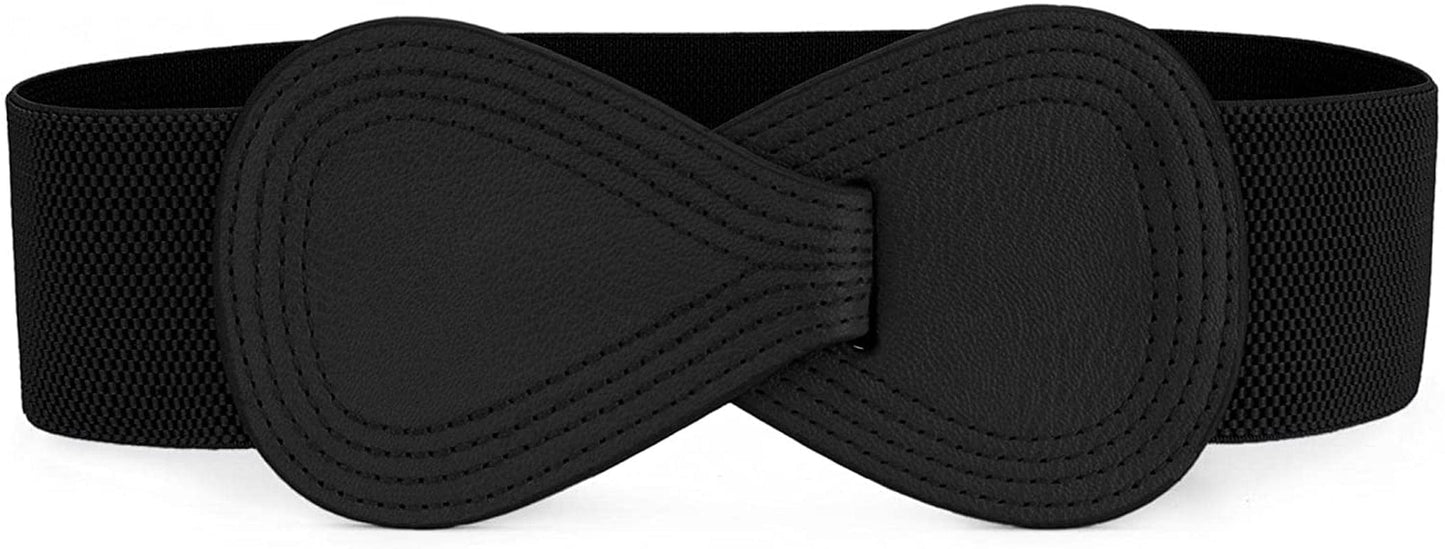Allegra K Interlock Buckle 8-Shaped Faux Leather Elastic Belt Cinch Waistband for Lady Apparel & Accessories > Clothing Accessories > Belts Allegra K Black Fit Waist Girth:25"/63.5cm-37"/94cm 