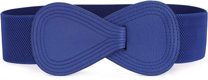 Allegra K Interlock Buckle 8-Shaped Faux Leather Elastic Belt Cinch Waistband for Lady Apparel & Accessories > Clothing Accessories > Belts Allegra K Blue Fit Waist Girth:25"/63.5cm-37"/94cm 