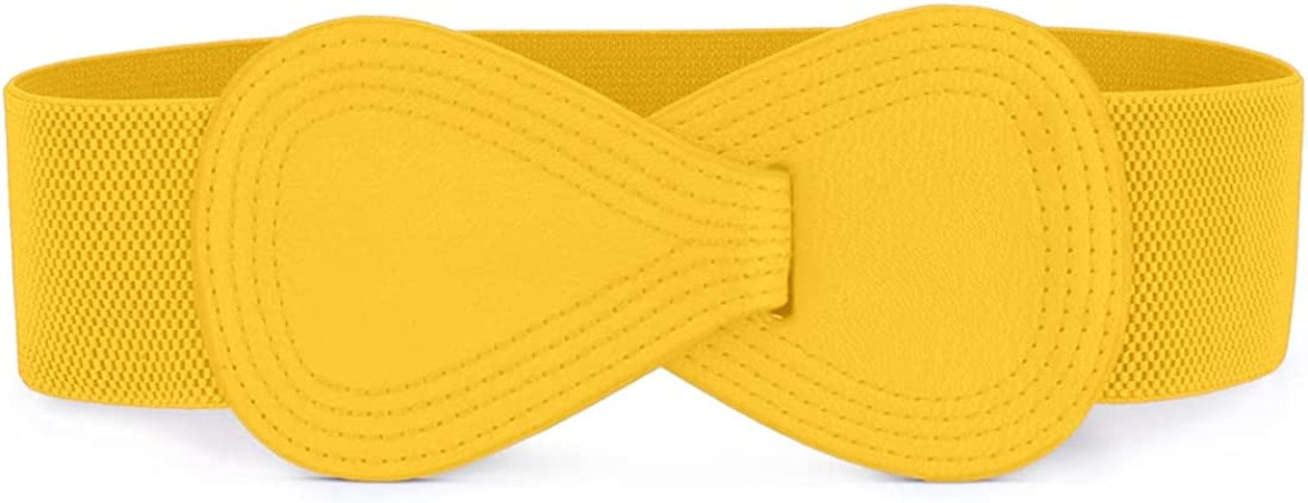 Allegra K Interlock Buckle 8-Shaped Faux Leather Elastic Belt Cinch Waistband for Lady Apparel & Accessories > Clothing Accessories > Belts Allegra K Yellow Fit Waist Girth:25"/63.5cm-37"/94cm 