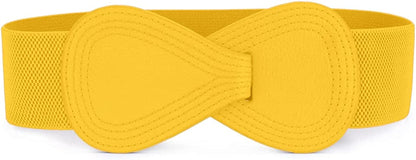 Allegra K Interlock Buckle 8-Shaped Faux Leather Elastic Belt Cinch Waistband for Lady Apparel & Accessories > Clothing Accessories > Belts Allegra K Yellow Fit Waist Girth:25"/63.5cm-37"/94cm 