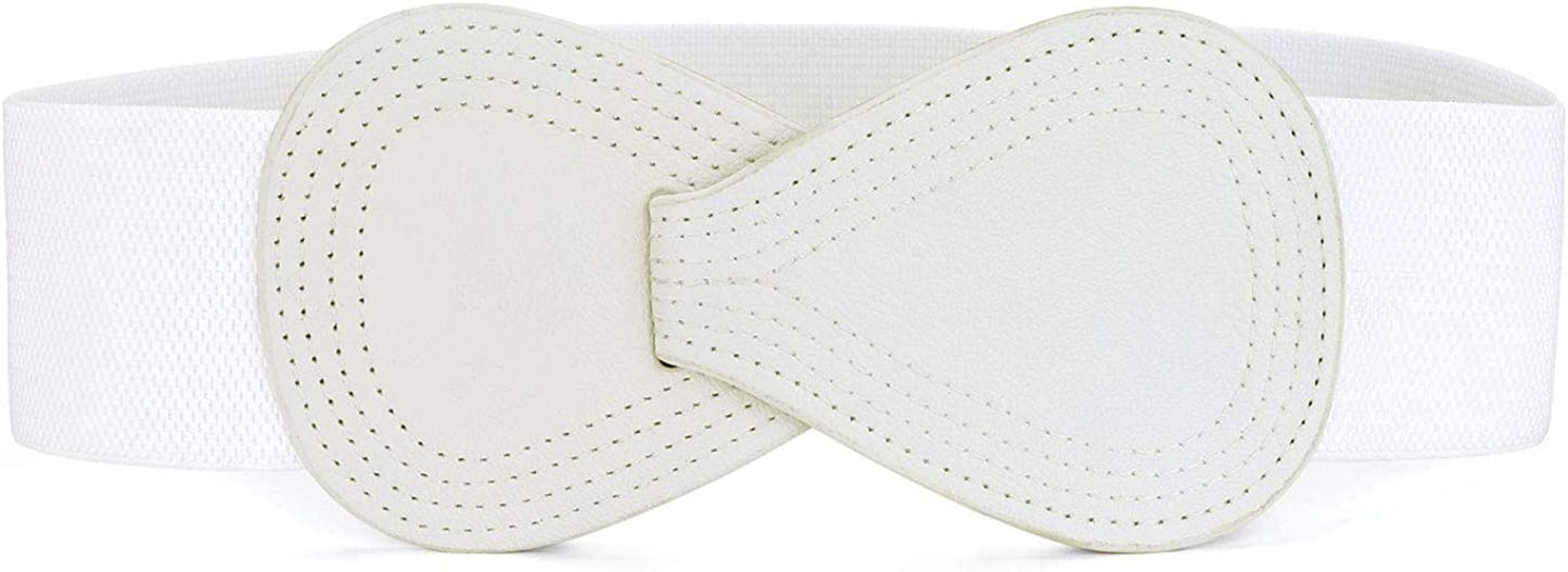 Allegra K Interlock Buckle 8-Shaped Faux Leather Elastic Belt Cinch Waistband for Lady Apparel & Accessories > Clothing Accessories > Belts Allegra K White Fit Waist Girth:25"/63.5cm-37"/94cm 