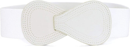 Allegra K Interlock Buckle 8-Shaped Faux Leather Elastic Belt Cinch Waistband for Lady Apparel & Accessories > Clothing Accessories > Belts Allegra K White Fit Waist Girth:25"/63.5cm-37"/94cm 