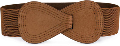 Allegra K Interlock Buckle 8-Shaped Faux Leather Elastic Belt Cinch Waistband for Lady Apparel & Accessories > Clothing Accessories > Belts Allegra K Brown Fit Waist Girth:25"/63.5cm-37"/94cm 