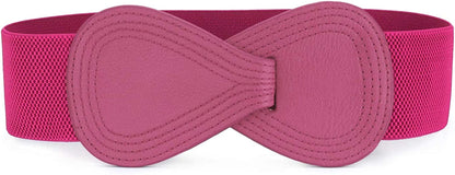 Allegra K Interlock Buckle 8-Shaped Faux Leather Elastic Belt Cinch Waistband for Lady Apparel & Accessories > Clothing Accessories > Belts Allegra K Pink Fit Waist Girth:25"/63.5cm-37"/94cm 
