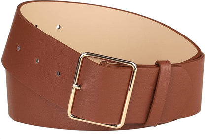 Allegra K PU Leather Belts for Women Metal Pin Buckle 2 Inches Wide Belt for Dress Pants Apparel & Accessories > Clothing Accessories > Belts Allegra K Brown Fit waist 77-95cm/30-37" 