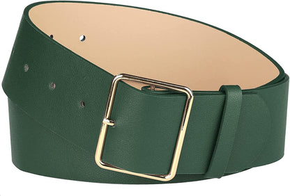 Allegra K PU Leather Belts for Women Metal Pin Buckle 2 Inches Wide Belt for Dress Pants Apparel & Accessories > Clothing Accessories > Belts Allegra K Green Fit waist 77-95cm/30-37" 