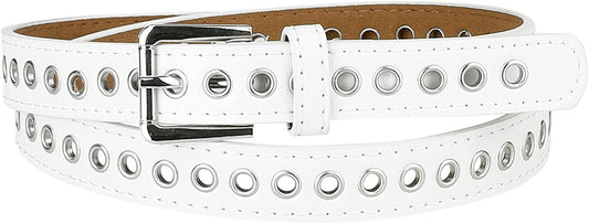 Allegra K Women Grommet Belt PU Leather Metal Buckle Skinny Waist Hollow Belts Apparel & Accessories > Clothing Accessories > Belts Allegra K White Fit waist up to 104cm/41" 