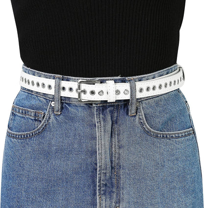 Allegra K Women Grommet Belt PU Leather Metal Buckle Skinny Waist Hollow Belts Apparel & Accessories > Clothing Accessories > Belts Allegra K   