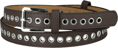 Allegra K Women Grommet Belt PU Leather Metal Buckle Skinny Waist Hollow Belts Apparel & Accessories > Clothing Accessories > Belts Allegra K Coffee Fit waist up to 104cm/41" 