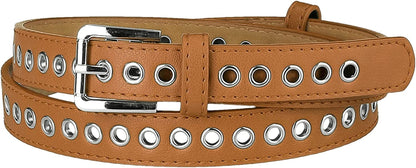 Allegra K Women Grommet Belt PU Leather Metal Buckle Skinny Waist Hollow Belts Apparel & Accessories > Clothing Accessories > Belts Allegra K Brown Fit waist up to 104cm/41" 