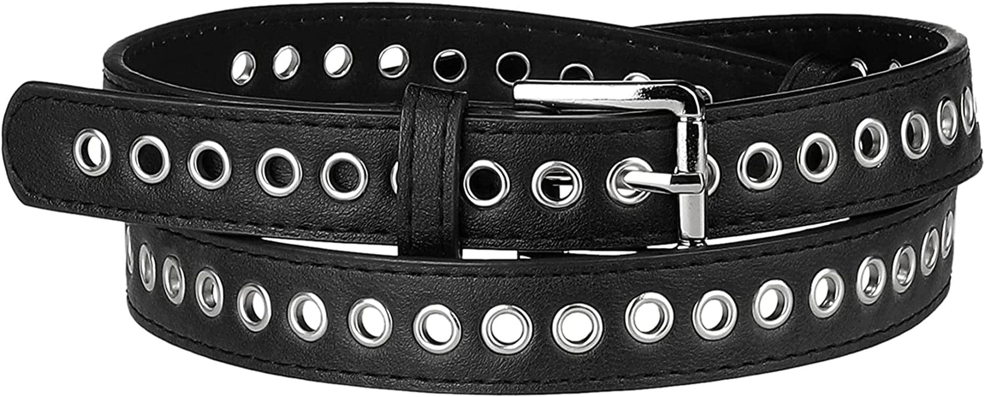 Allegra K Women Grommet Belt PU Leather Metal Buckle Skinny Waist Hollow Belts Apparel & Accessories > Clothing Accessories > Belts Allegra K Black Fit waist up to 104cm/41" 