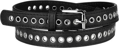 Allegra K Women Grommet Belt PU Leather Metal Buckle Skinny Waist Hollow Belts Apparel & Accessories > Clothing Accessories > Belts Allegra K Black Fit waist up to 104cm/41" 