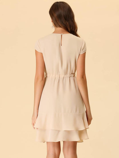 Allegra K Women'S Elegant Chiffon A-Line Cap Sleeve Elastic Waist Layered Ruffle Dress