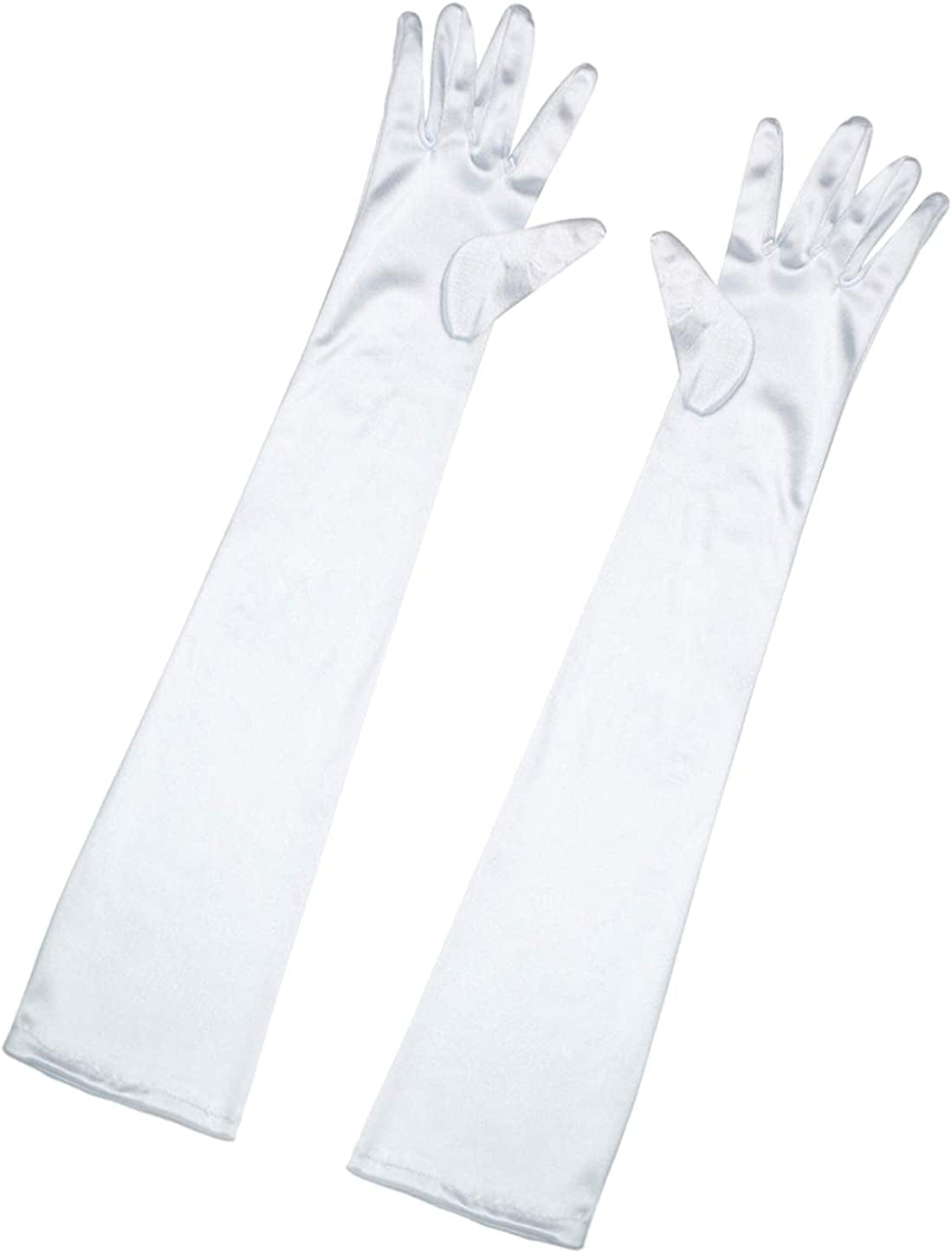 Allegra K Women'S Long Gloves 1920S Evening Party Full Finger Mittens Elegant Opera Glove Apparel & Accessories > Clothing Accessories > Gloves & Mittens Allegra K White One Size 