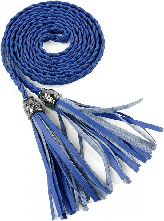 Allegra K Women'S Tassel Braided Belts Skinny Woven Waist Belts for Skirt Dress Apparel & Accessories > Clothing Accessories > Belts Allegra K Royal Blue 132 cm/52 inches 