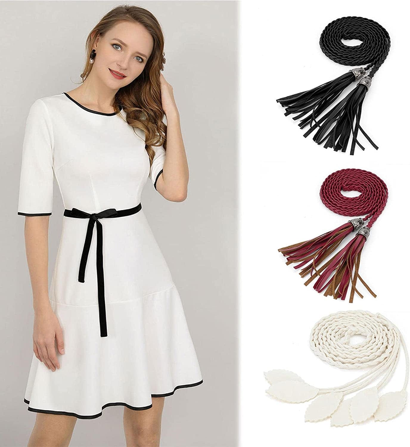 Allegra K Women'S Tassel Braided Belts Skinny Woven Waist Belts for Skirt Dress Apparel & Accessories > Clothing Accessories > Belts Allegra K   