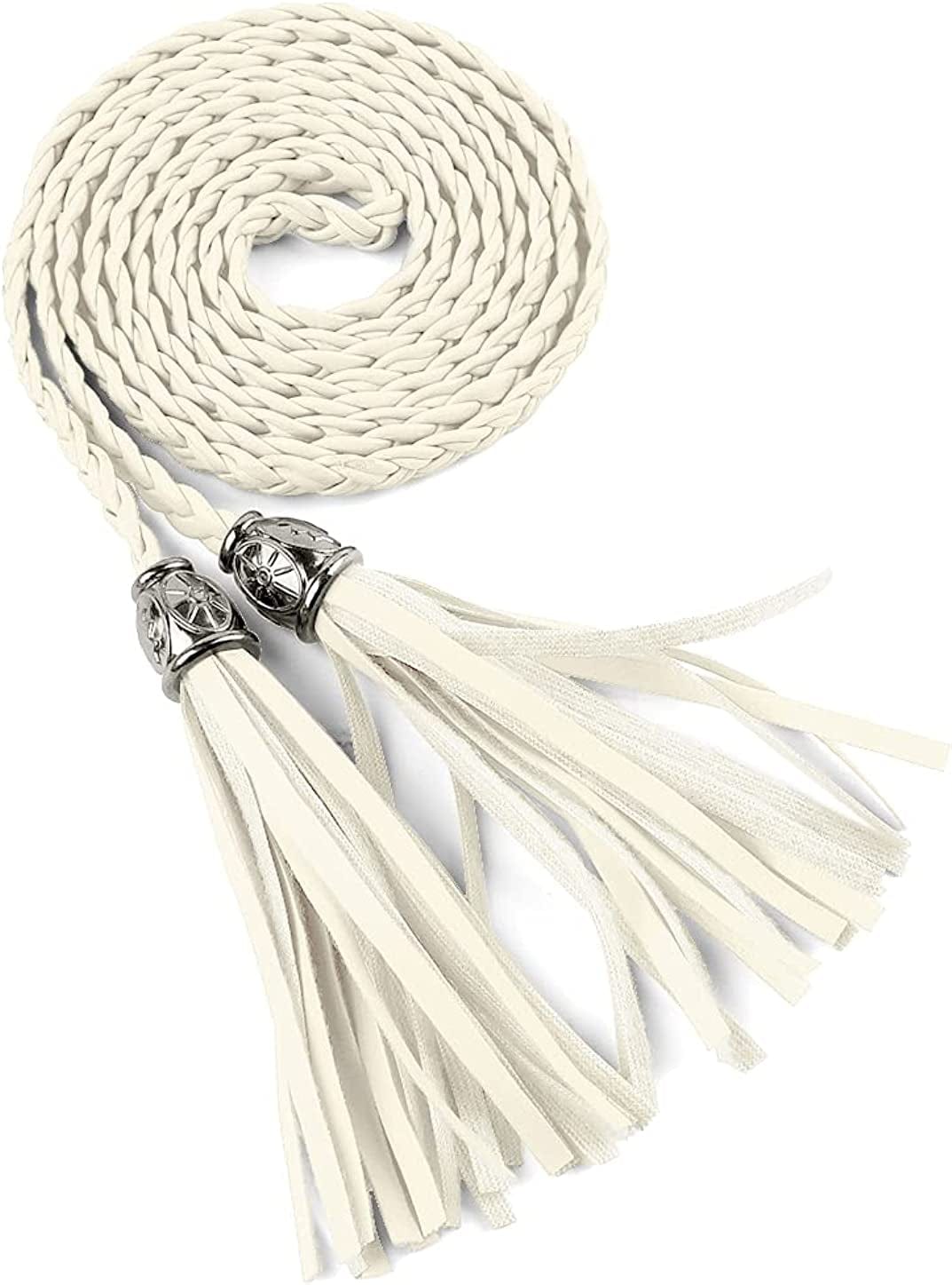 Allegra K Women'S Tassel Braided Belts Skinny Woven Waist Belts for Skirt Dress Apparel & Accessories > Clothing Accessories > Belts Allegra K Beige 132 cm/52 inches 