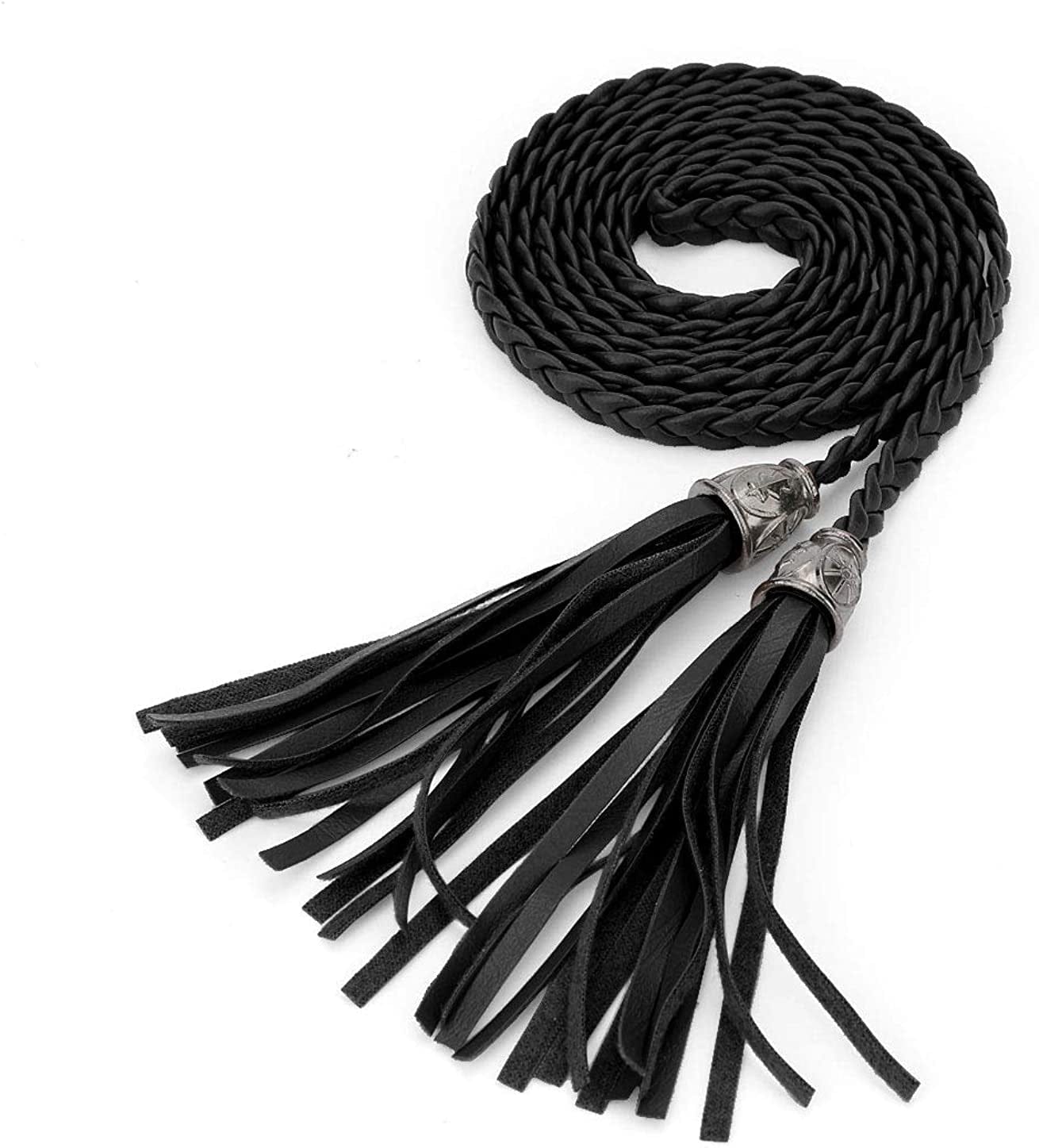 Allegra K Women'S Tassel Braided Belts Skinny Woven Waist Belts for Skirt Dress Apparel & Accessories > Clothing Accessories > Belts Allegra K Black 132 cm/52 inches 