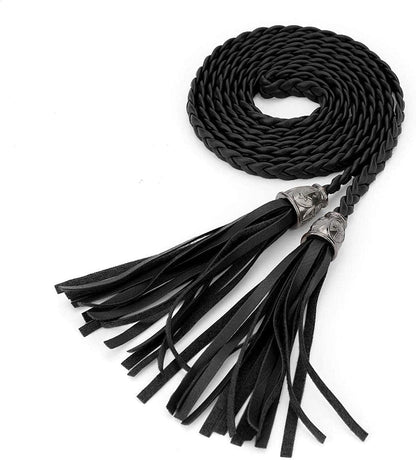 Allegra K Women'S Tassel Braided Belts Skinny Woven Waist Belts for Skirt Dress Apparel & Accessories > Clothing Accessories > Belts Allegra K Black 132 cm/52 inches 