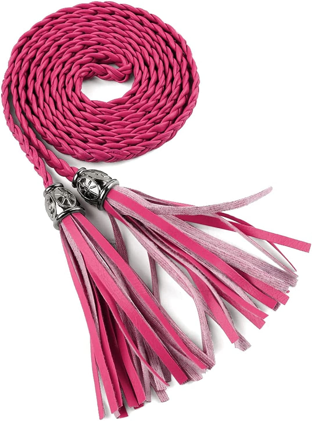 Allegra K Women'S Tassel Braided Belts Skinny Woven Waist Belts for Skirt Dress Apparel & Accessories > Clothing Accessories > Belts Allegra K Rose Red 132 cm/52 inches 