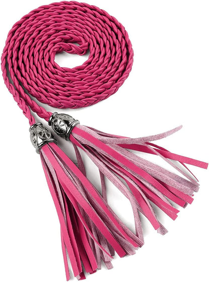 Allegra K Women'S Tassel Braided Belts Skinny Woven Waist Belts for Skirt Dress Apparel & Accessories > Clothing Accessories > Belts Allegra K Rose Red 132 cm/52 inches 
