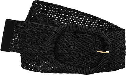 Allegra K Women Wide Waist Belts Braided Woven Belts for Dress Chunky Buckle Apparel & Accessories > Clothing Accessories > Belts Allegra K Black 58-84cm/22.83-33.07" 