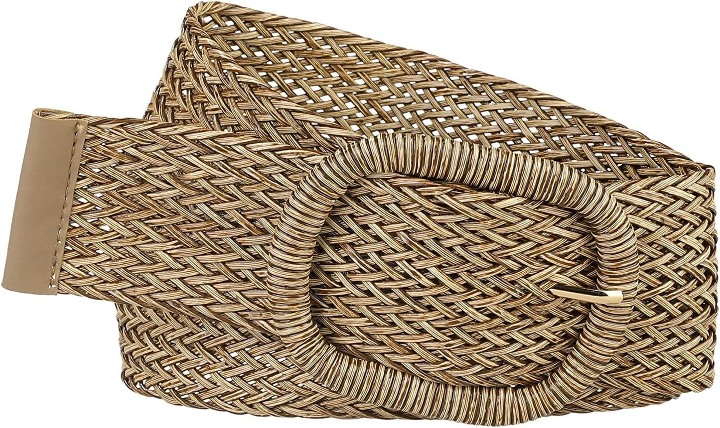 Allegra K Women Wide Waist Belts Braided Woven Belts for Dress Chunky Buckle Apparel & Accessories > Clothing Accessories > Belts Allegra K Brown 58-84cm/22.83-33.07" 