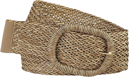 Allegra K Women Wide Waist Belts Braided Woven Belts for Dress Chunky Buckle Apparel & Accessories > Clothing Accessories > Belts Allegra K Brown 58-84cm/22.83-33.07" 