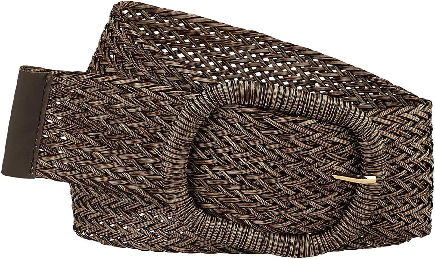 Allegra K Women Wide Waist Belts Braided Woven Belts for Dress Chunky Buckle Apparel & Accessories > Clothing Accessories > Belts Allegra K Coffee 58-84cm/22.83-33.07" 