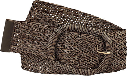 Allegra K Women Wide Waist Belts Braided Woven Belts for Dress Chunky Buckle Apparel & Accessories > Clothing Accessories > Belts Allegra K Coffee 58-84cm/22.83-33.07" 