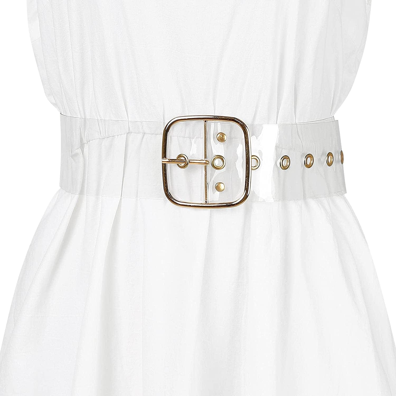 Allegra K Womens Grommet Clear Wide Waist Belts for Dresses Transparent Belts Pin Buckle Apparel & Accessories > Clothing Accessories > Belts Allegra K   