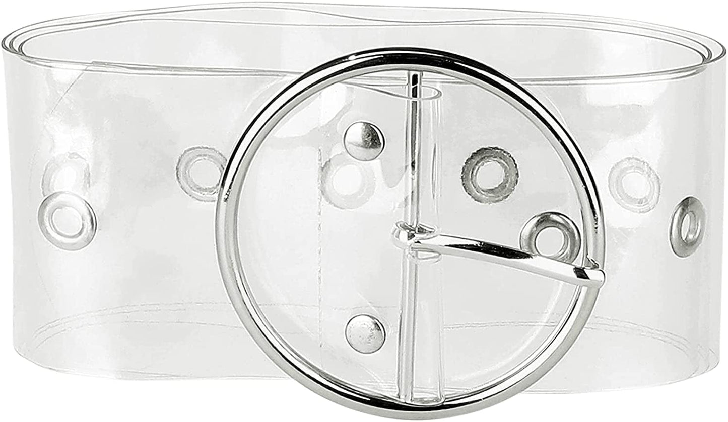 Allegra K Womens Grommet Clear Wide Waist Belts for Dresses Transparent Belts Pin Buckle Apparel & Accessories > Clothing Accessories > Belts Allegra K Silver Round Buckle 75-95cm/29.53-37.40" 