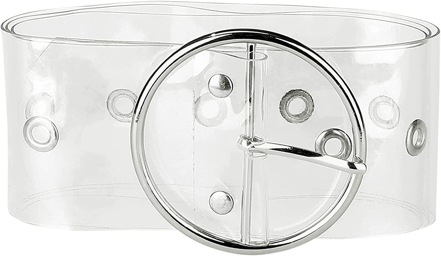 Allegra K Womens Grommet Clear Wide Waist Belts for Dresses Transparent Belts Pin Buckle Apparel & Accessories > Clothing Accessories > Belts Allegra K Silver Round Buckle 75-95cm/29.53-37.40" 