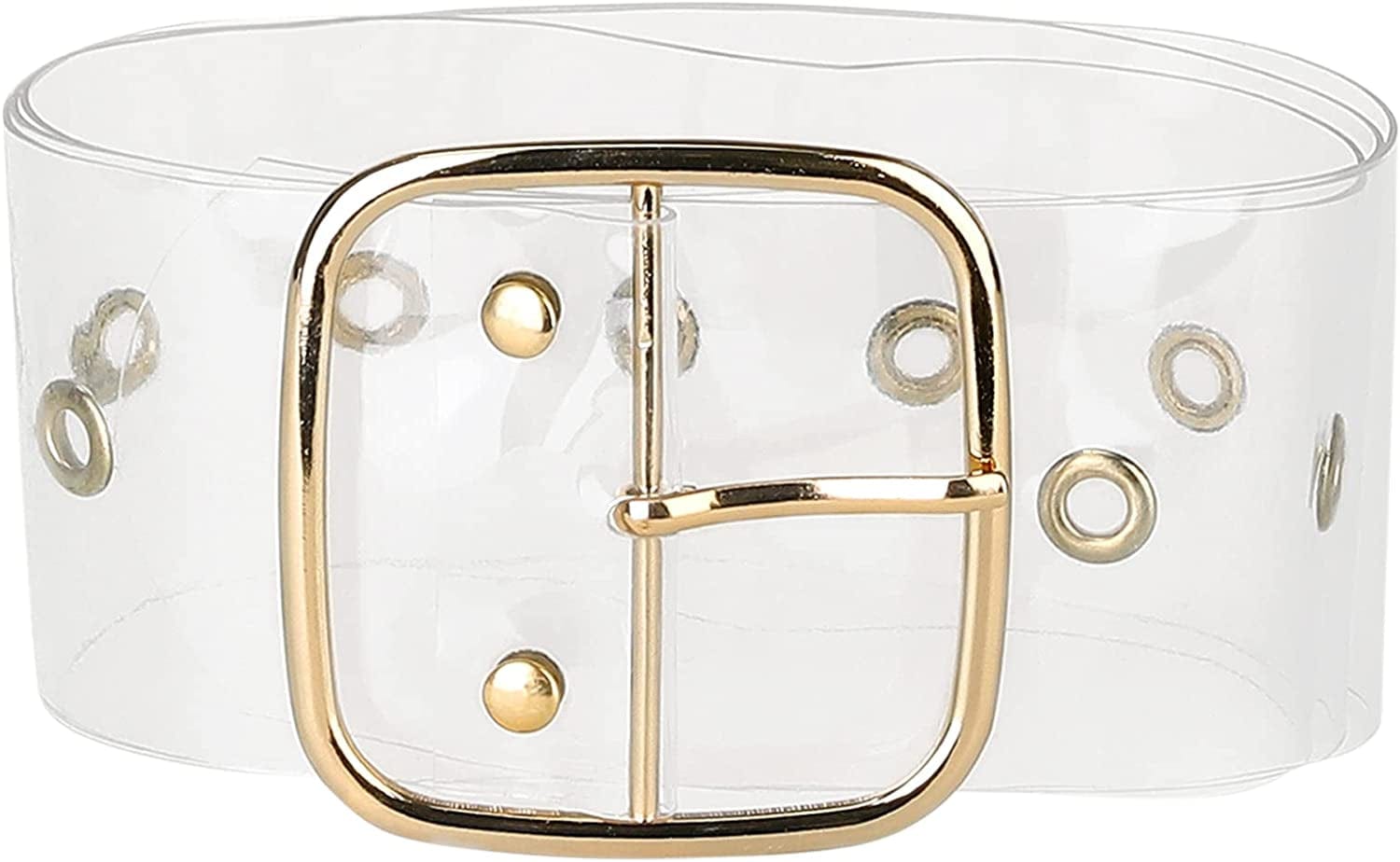 Allegra K Womens Grommet Clear Wide Waist Belts for Dresses Transparent Belts Pin Buckle Apparel & Accessories > Clothing Accessories > Belts Allegra K Gold Square Buckle 75-95cm/29.53-37.40" 