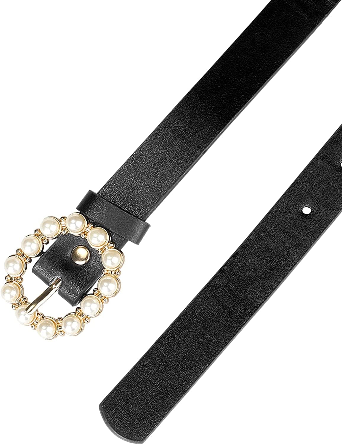 Allegra K Womens Pearl Waistband Skinny Leather Adjustable Pin Buckle Belt for Jeans Dresses Pants Apparel & Accessories > Clothing Accessories > Belts Allegra K   
