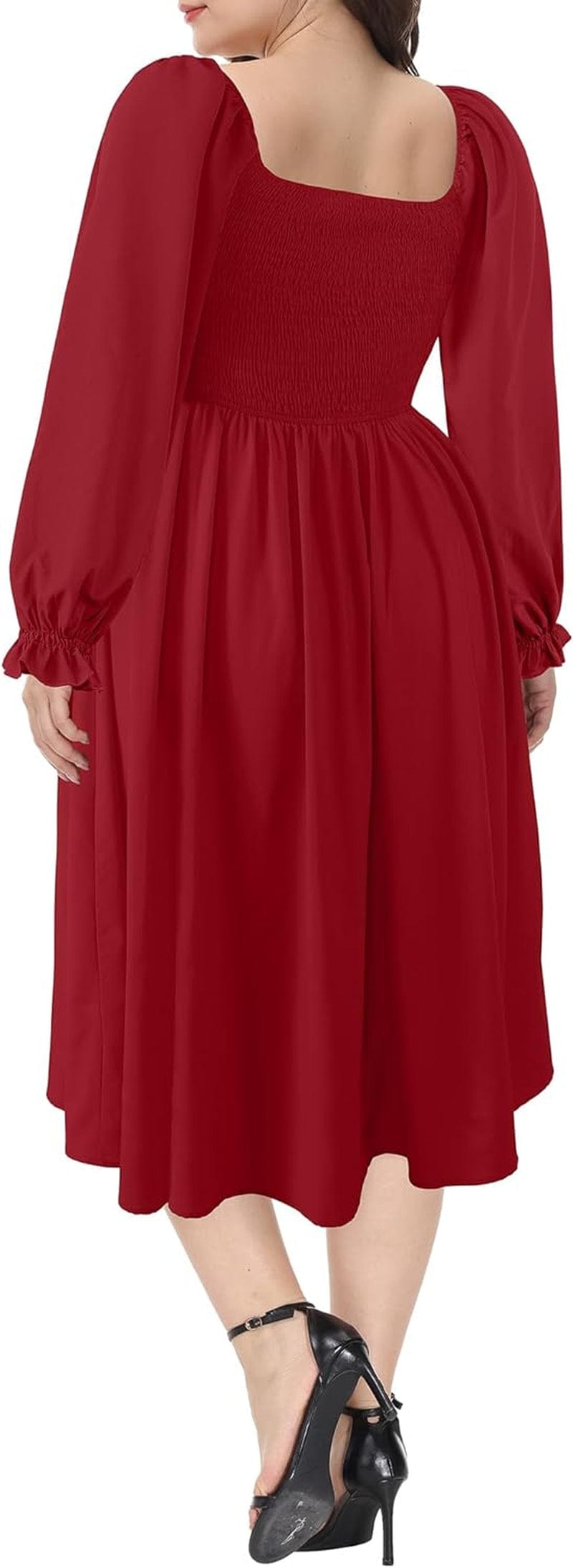 ALLEGRACE plus Size Dress for Women Long Sleeve Boho Square Neck Causal Flowy Cocktail Party Fall Maxi Dresses