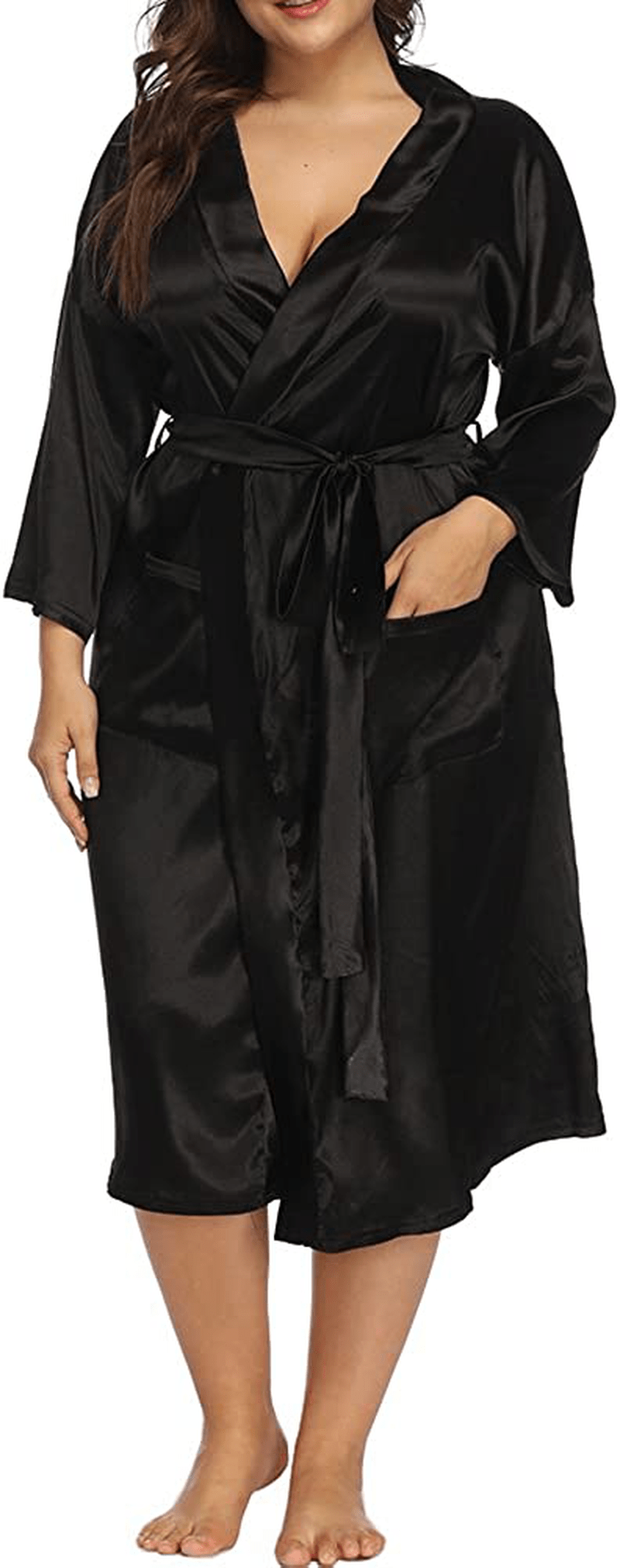 ALLEGRACE Women'S plus Size Robes Silky Satin Long Kimino Bridesmaids Sleep Lounge Robe Apparel & Accessories > Clothing > Sleepwear & Loungewear > Robes ALLEGRACE   