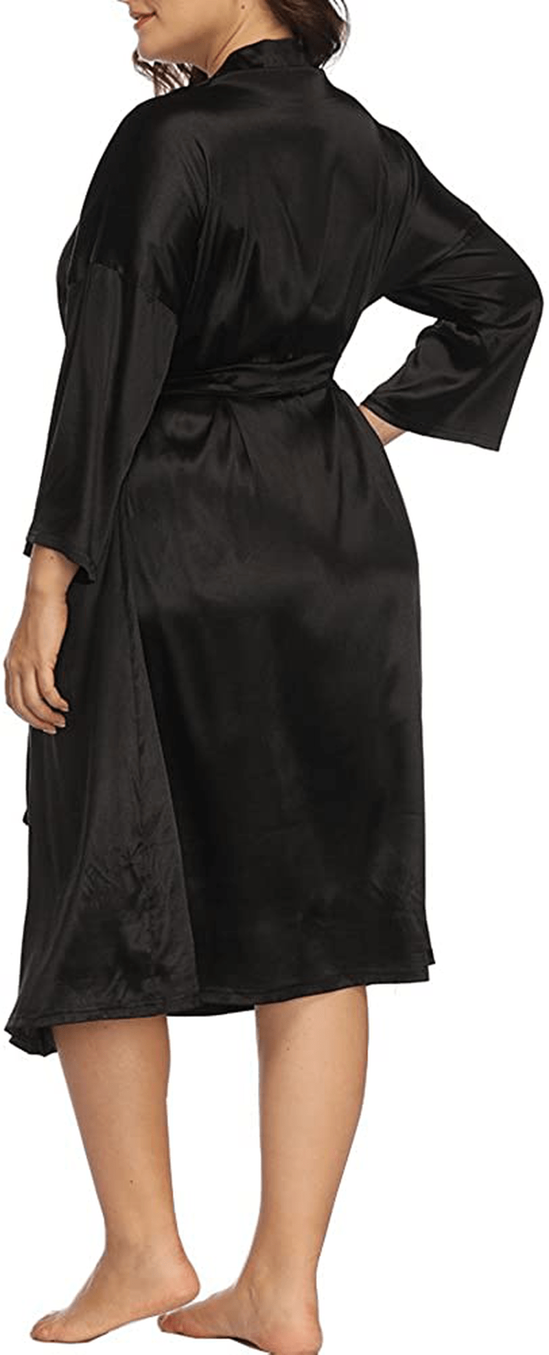 ALLEGRACE Women'S plus Size Robes Silky Satin Long Kimino Bridesmaids Sleep Lounge Robe Apparel & Accessories > Clothing > Sleepwear & Loungewear > Robes ALLEGRACE   