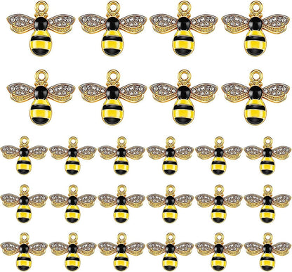 Alloy Enamel Bee Charms Rhinestone Jewelry Making Bee Pendant Charms, Honeycomb Charms Pendants for Jewelry Making Crafts DIY S4-100pcs