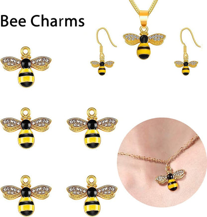 Alloy Enamel Bee Charms Rhinestone Jewelry Making Bee Pendant Charms, Honeycomb Charms Pendants for Jewelry Making Crafts DIY