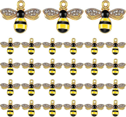 Alloy Enamel Bee Charms Rhinestone Jewelry Making Bee Pendant Charms, Honeycomb Charms Pendants for Jewelry Making Crafts DIY S1-40pcs bee charms