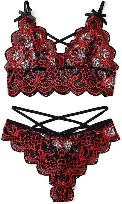 Allribelly Women Sexy Lingerie Set Lace Bra and Panty Sets Strappy 2 Piece Lingerie