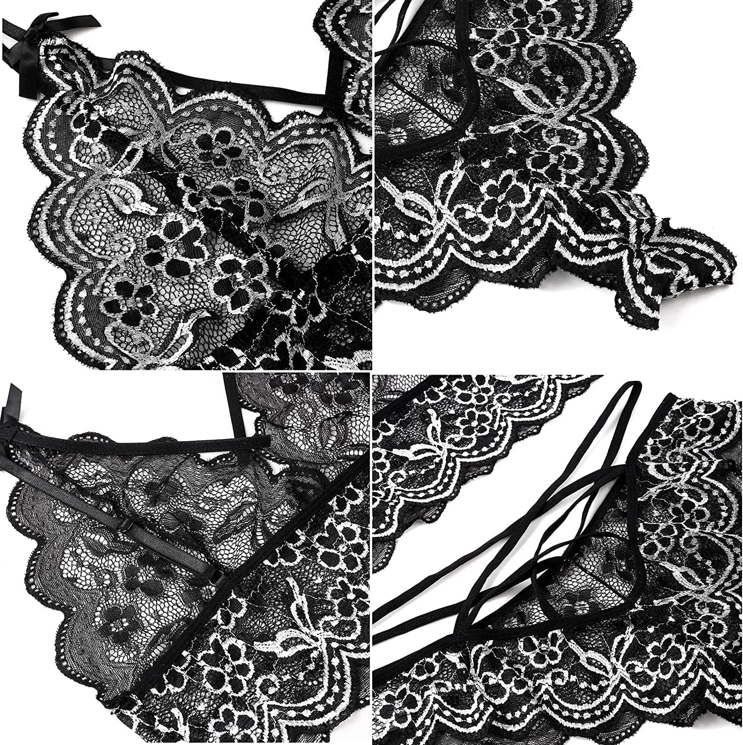Allribelly Women Sexy Lingerie Set Lace Bra and Panty Sets Strappy 2 Piece Lingerie